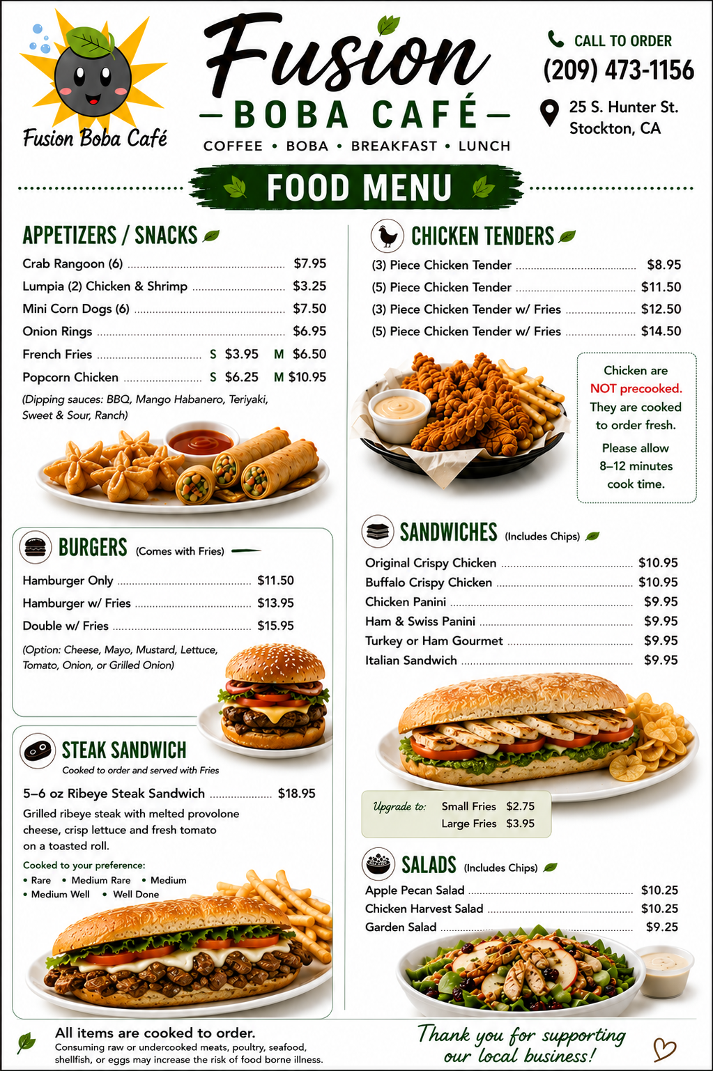 Fusion Boba Café food menu